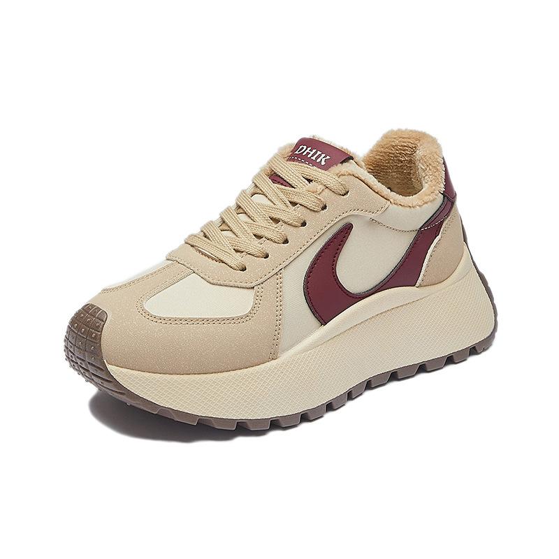 Women's Winter Casual Chunky Platform Running Sneakers With Faux Fur Lining Non-Slip Lace-Up Walking Shoes Warm Fleece Lined Tennis Sneakers for Women