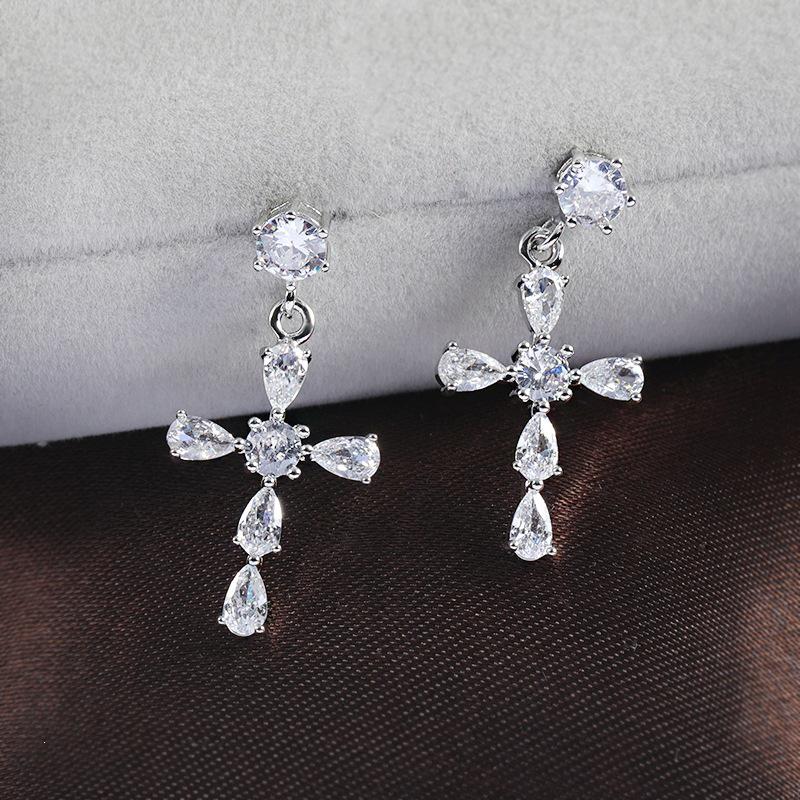 925 Sterling Silver Cross Stud Earrings with Zirconia for Women – No Piercing Needed