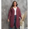 Damen Übergröße Locker Mittellang Laternenärmel V-Ausschnitt Doppeltasche Strick Cardigan Pullover