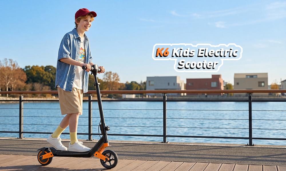 K6 Kids Electric Scooter 150W 2.6Ah 6.5'' Solid Tires Bluetooth Speaker LED Lights Foldable & Height Adjustable 16KM/H Max Speed 7-9KM Range for kids