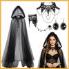 Dark Witch Black Sheer Mesh Cloak Set Halloween Party Costume With Accessories