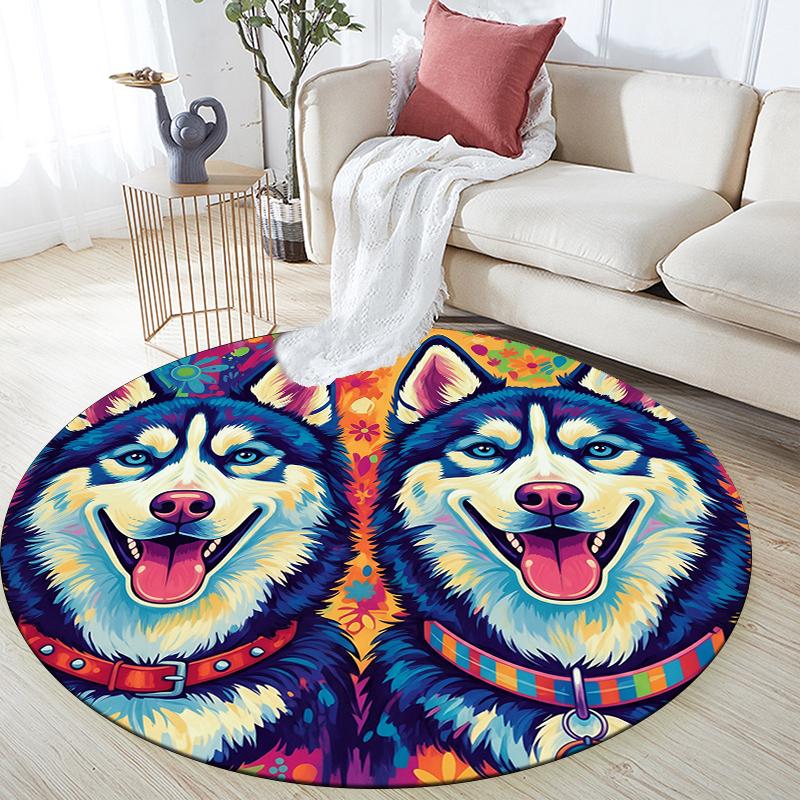 

Colorful Husky pattern round rug,Carpet Rug for Living Room Bedroom Playroom ,Non-slip Floor Mat,Holiday Gifts and Birthday Gifts. 80cmx80cm