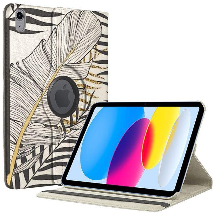 Coque de Protection - E.F.Connection - iPad A16 / iPad 10 2022 - Rotation 360° - Motif Feuille