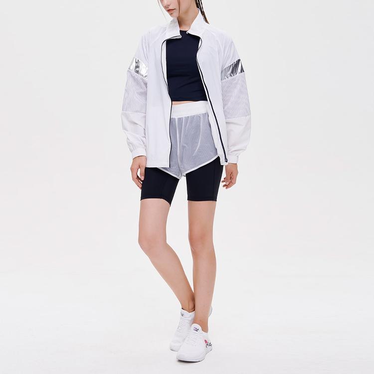 Fila Athletics Striped Spliced Woven Sports Jacket Women Jackets Jade-White A11W131702F-WT