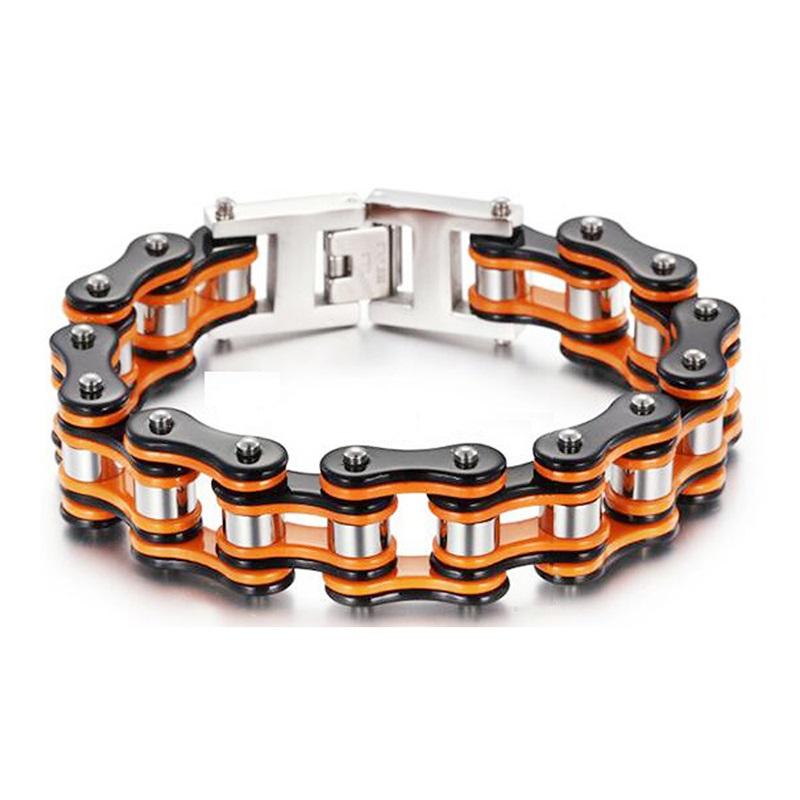 Punk Pulseiras e Braceletes Laranja de Bicicleta para Homem Preto Corrente de Motocicleta Pulseira Homem Mulher Aço Inoxidável Joias de Pulso Biker