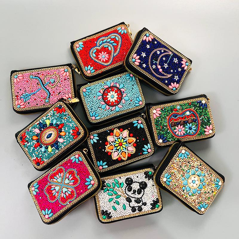 Ethnic Style Card Holder - Multi-layer Premium Hand-feel Vintage Delicate Beaded Zipper Pocket
