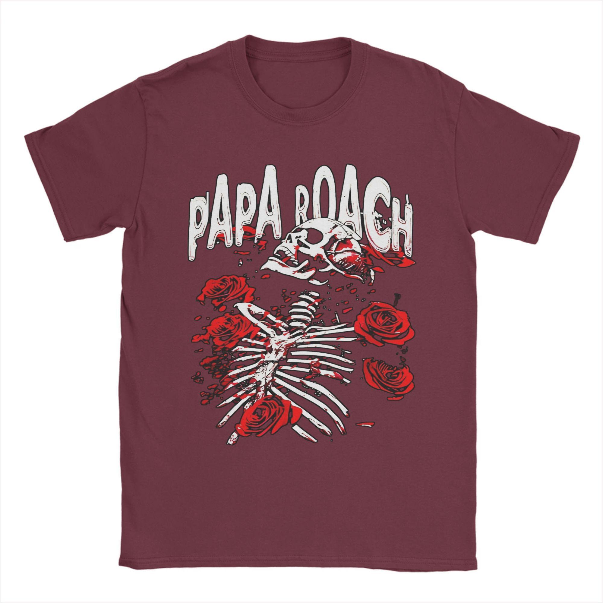 

Мужские футболки Papa Roach Хлопковая одежда Винтажные футболки с коротким рукавом и круглым вырезом Идея для подарка Футболка XXXXXL бордовый