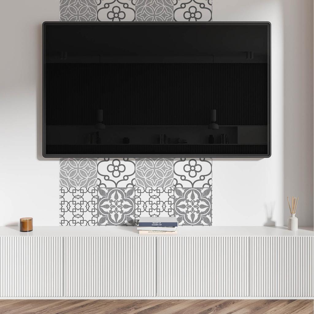 Self-Adhesive Vinyl Tiles with Printed Geometric Patterns In a 4x50x50 Cm Layout