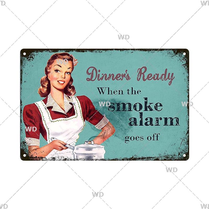 Retro Plåtskylt Köksregler Mat Järnmålning Väggkonst Metall Vintage Plakett Metallaffischer för Hus Hem Matsal Dekor