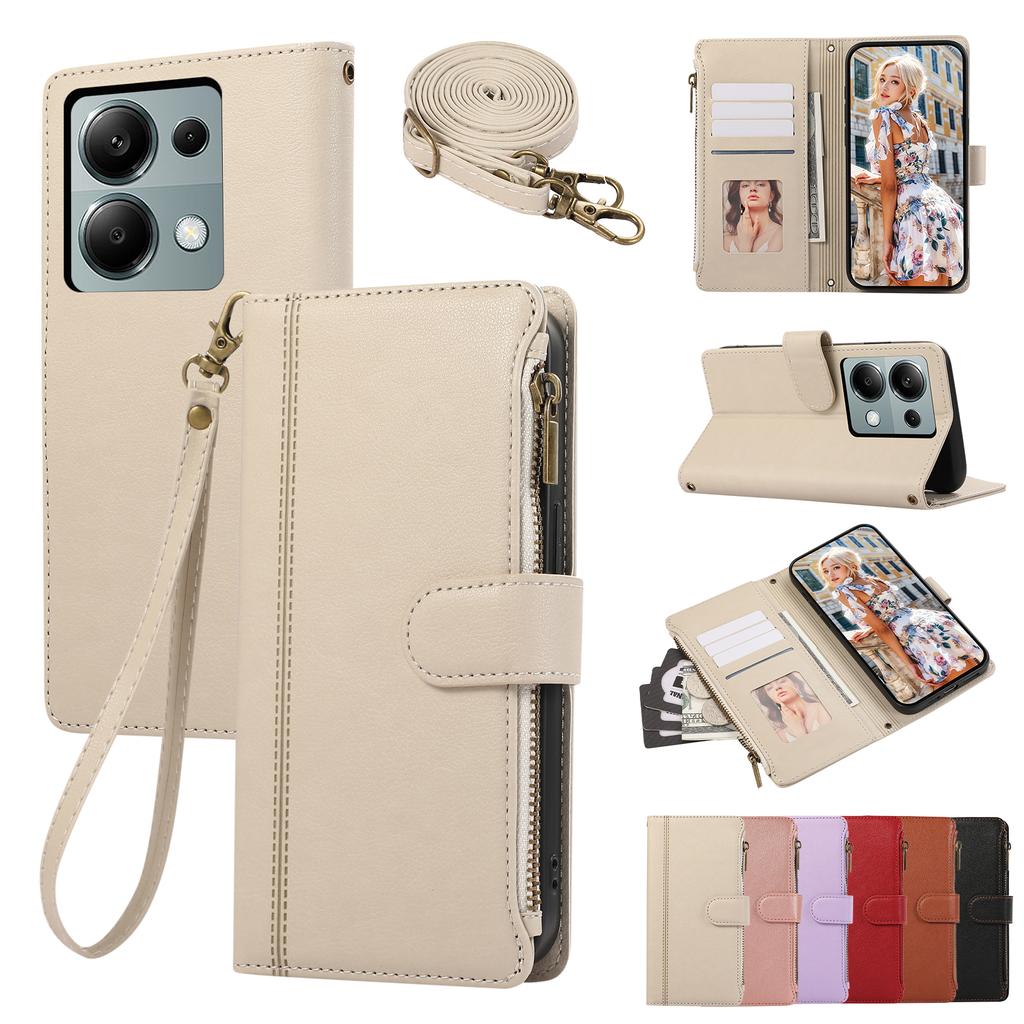 Crossbody-Geldbörse mit Handgelenkschlaufe und Kartenhalter, Handyhülle für 14 Redmi Note 13 12 12T 13T Pro Plus 13C Lite, Lederhülle