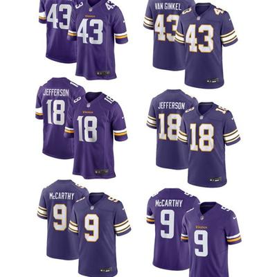 Minnesota Vikings NFL Fotbalový dres Vlastní číslo 9 18 43 Vyšívaný Sportovní oblečení Muži Ženy Podzim Zima