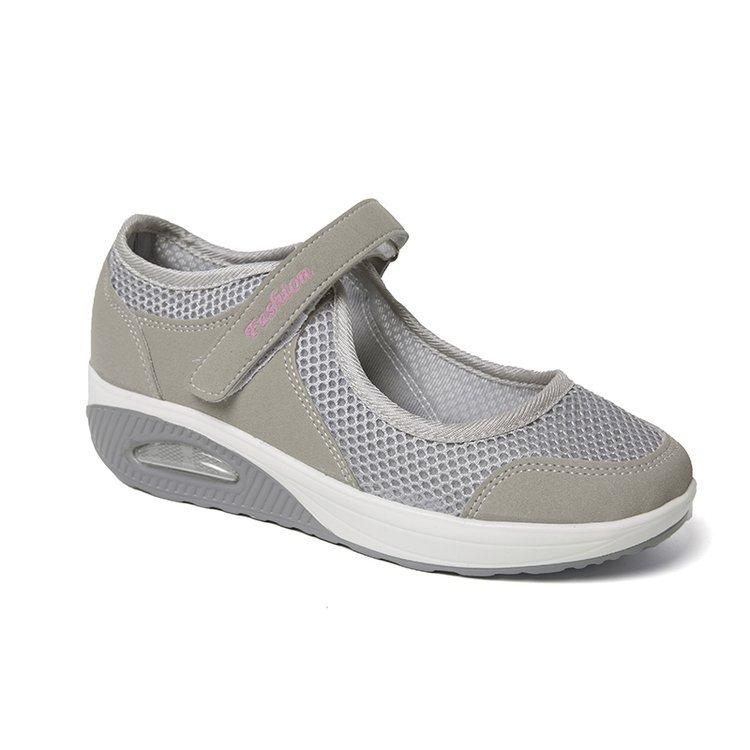 Plus size single shoes women's 2021 new spring and autumn low-top Velcro shallow casual single shoes solid color mesh women's shoes