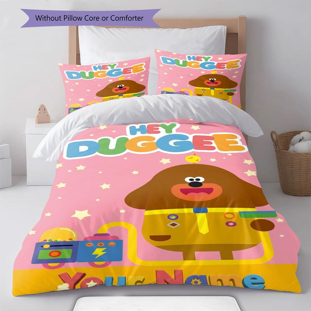 Hey Duggee Custom Name Pattern Bedding,Quilt Set Quilt Cover Pillowcase Home Birthday Gift(1 * duvet cover + 2 * pillowcase, without core)