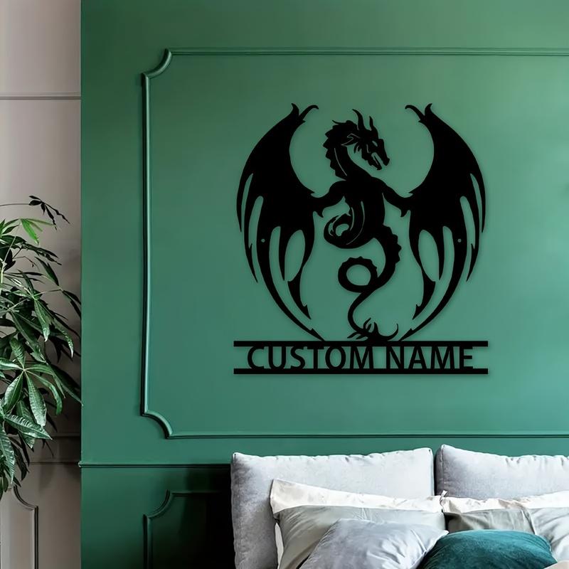 Custom Flaming Dragon Wall Art Decor, Farmhouse Wall Decoration, Metal Flaming Dragon Art, Custom Names, Porches, Patio Presents