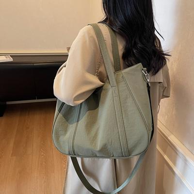 New Nylon Cloth Bag Fashionable Japanese Simple Solid Color Shoulder Commuting All-matching Large-capacity Tote