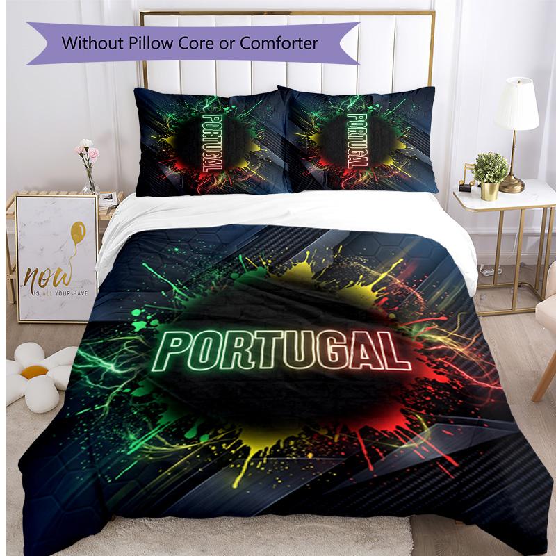 Set Biancheria da Letto Stampata Calcio Portogallo 3 Pezzi Set Copriletto Traspirante Accogliente come Regalo per la Casa Nuova o per le Feste