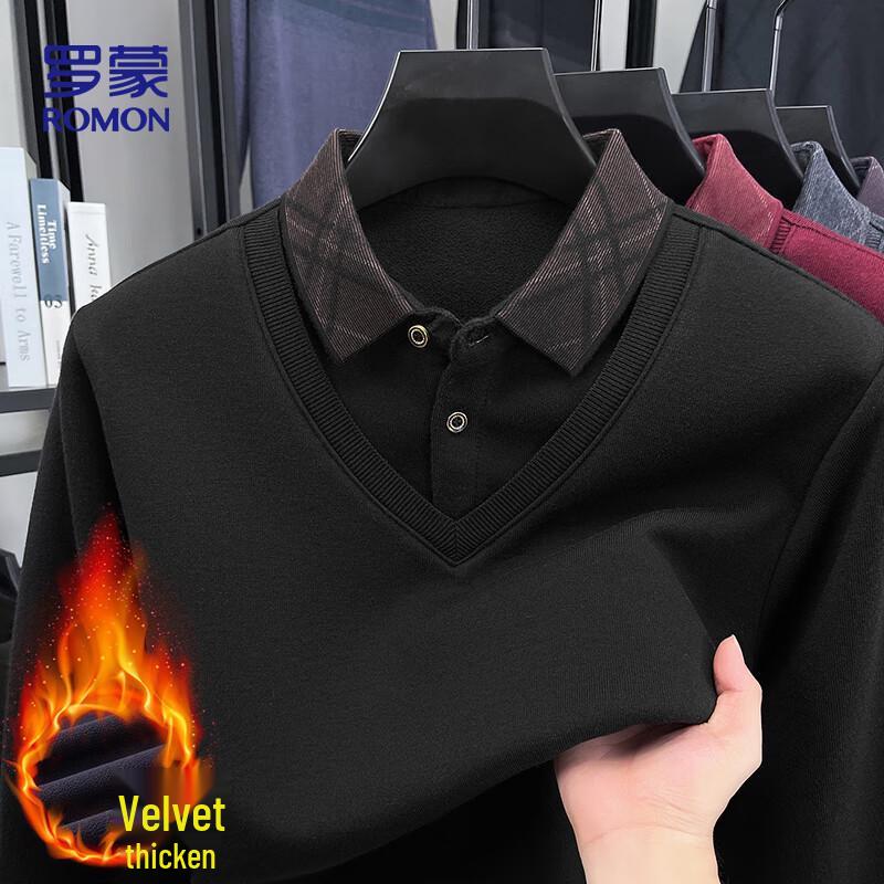 

ROMON Men s Classic Plaid Lapel Fleece-Lined Knit Sweater ZH5820 XL