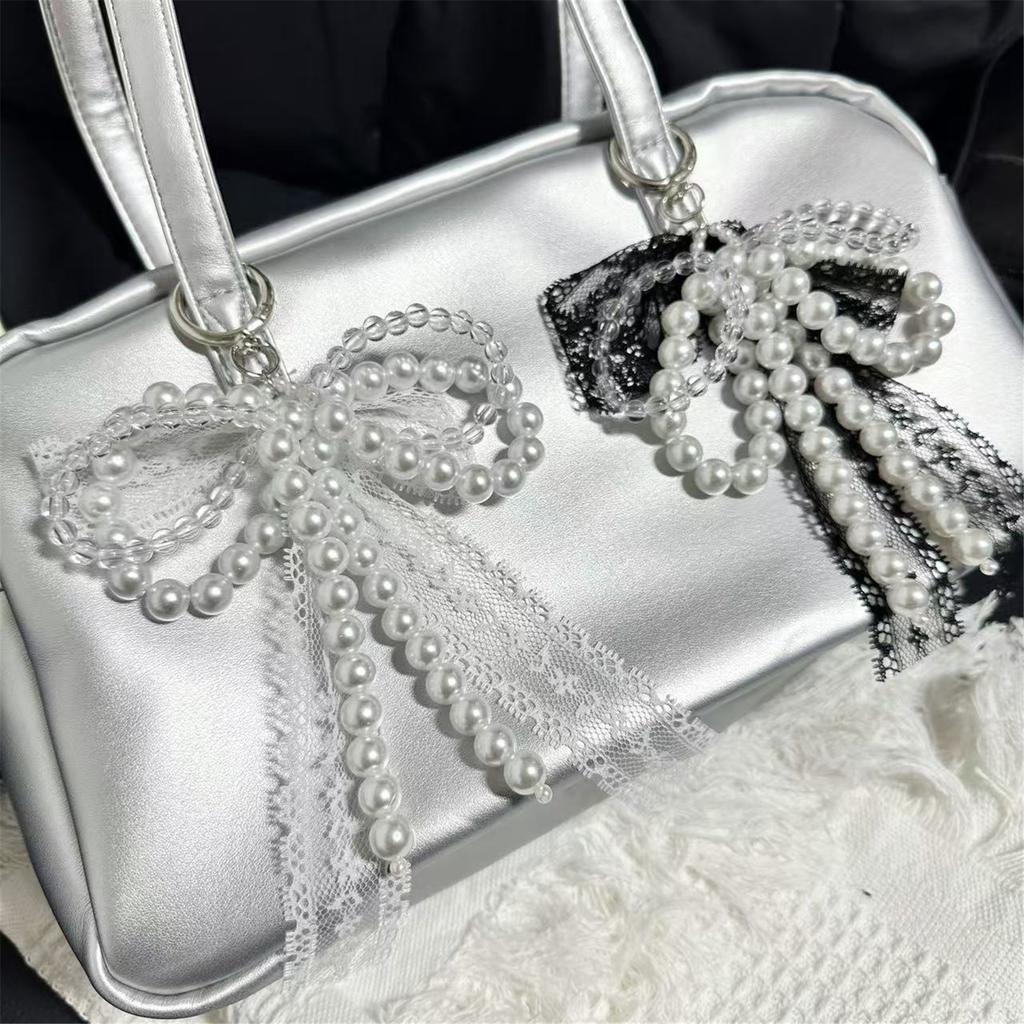 Chaveiro Elegante de Pérolas Imitadas com Contas em Forma de Laço, Ornamento de Bolsa, Nó Borboleta, Joias para Bolsas e Acessórios