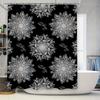 Modern White Floral Shower Curtain With Black Background Extra Long Waterproof Bathroom Decor 72 X 84 Inches (180Cm X 213Cm)