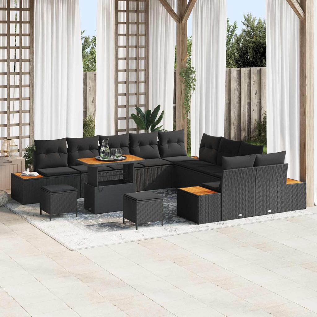 13 Piece Black Garden Sofa Set with Cushions