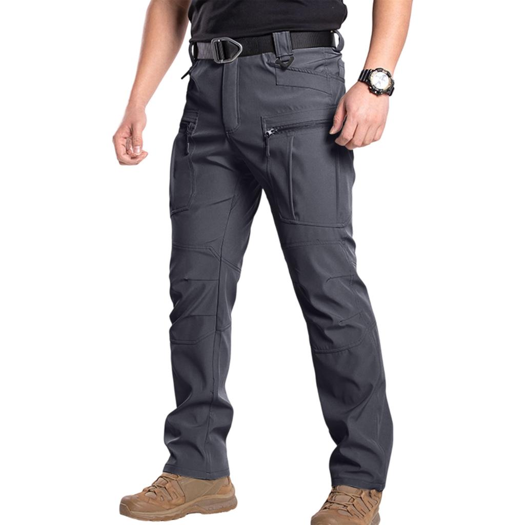 Men Cargo Pants Multi Pocket Outdoor Straight Leg Lightweight Trousers with Zipper Closure for Hiking