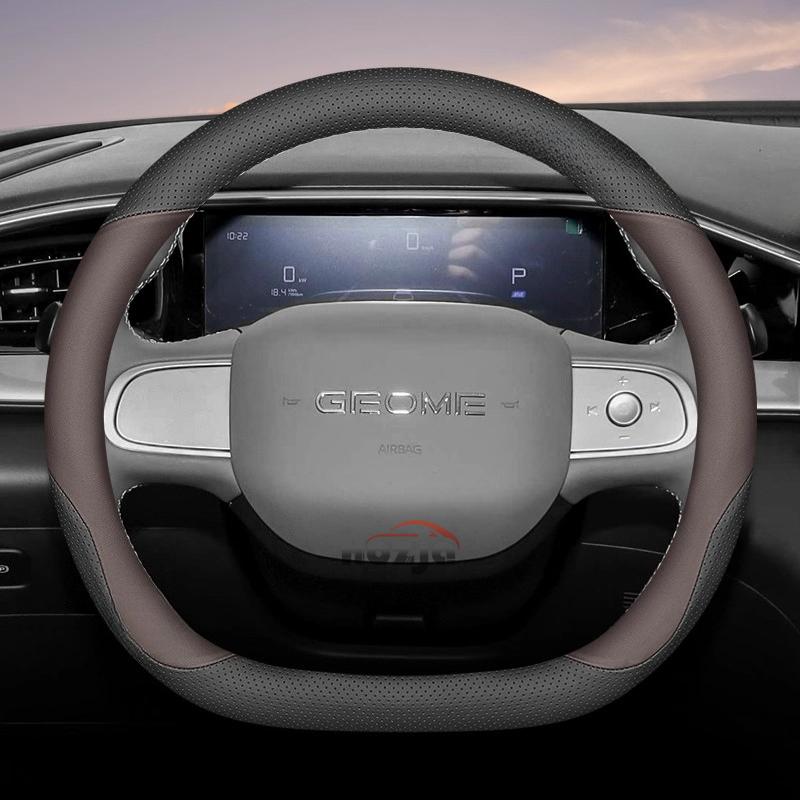 

Leather Car Steering Wheel Cover for Geely Geome Geometry A C Steering Covers Steering Covers чорний коричневого кольору