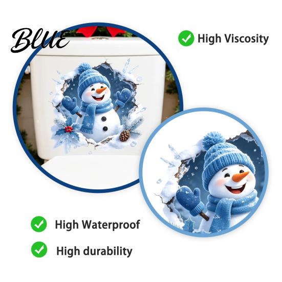 Easy Peel And Stick Decorations Christmas Snowman Toilet Stickers 3D Bathroom Wall Decals Holiday Glass Door Stickers Waterproof PVC Window