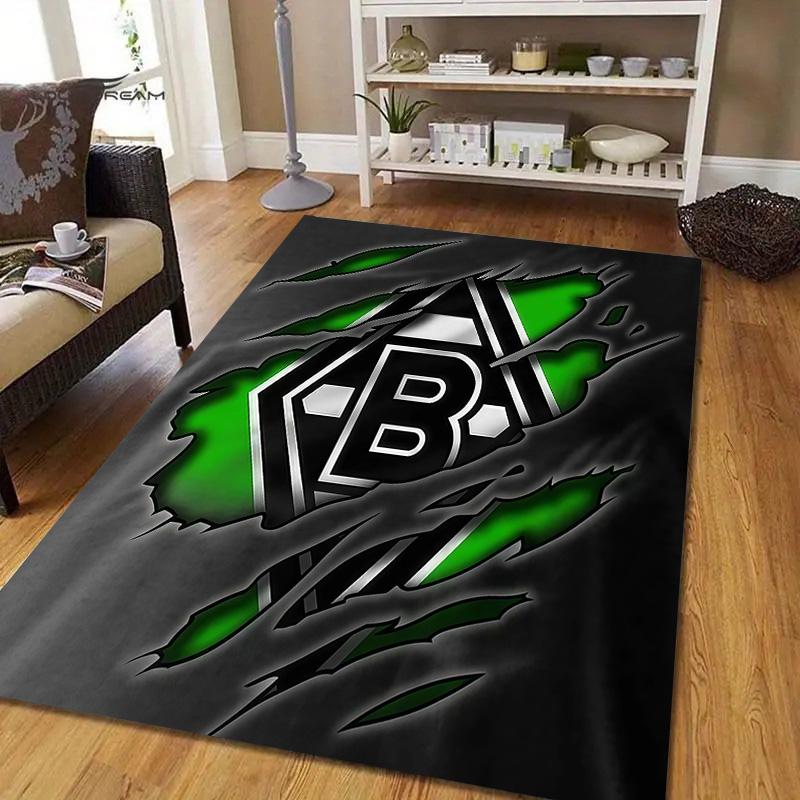 Borussia Mönchengladbach Flannel Pattern Square Carpet,Area Rug,Carpet Rug for Living Room Bedroom Sofa Playroom Decor,Non-slip Floor Mat