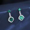 S925 Silver Square Emerald Double Halo Luxury Fashion Earrings for Women’s Banquet Dress Gift