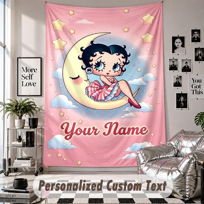Custom Tapestry Wall Hanging, Betty Boop Personalized Name Text Home Wall Decor