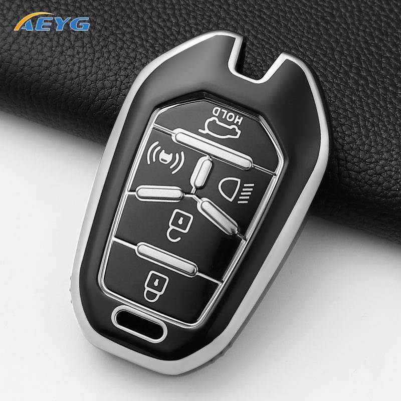 Soft Tpu Car Remote Key Case Cover Shell Fob For Ssangyong Rexton Y400 Y450 G4 5 Buttons Protector Keyless Keychain Accessories