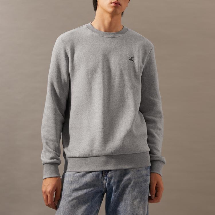 Calvin Klein Solid Color Embroidered Letter Casual Round Neck Long Sleeve Sweatshirt Men Sweatshirt Coconut-Gray 40QM430-CVP