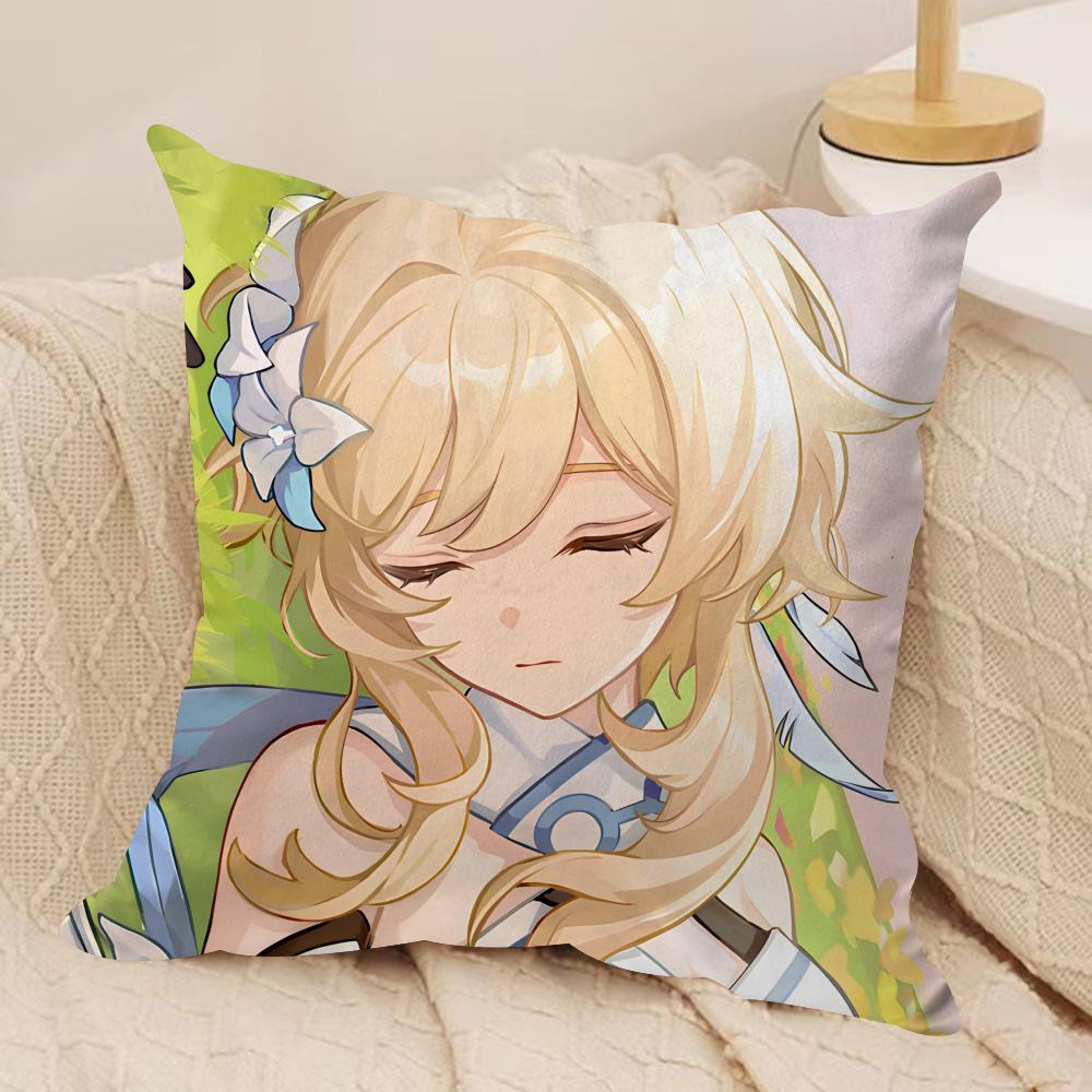 Lumine Cute Genshin Impact Cushion Cover Silky Short Plush Invisible Zipper Dustproof Sofa Pillow Case For Home Decor
