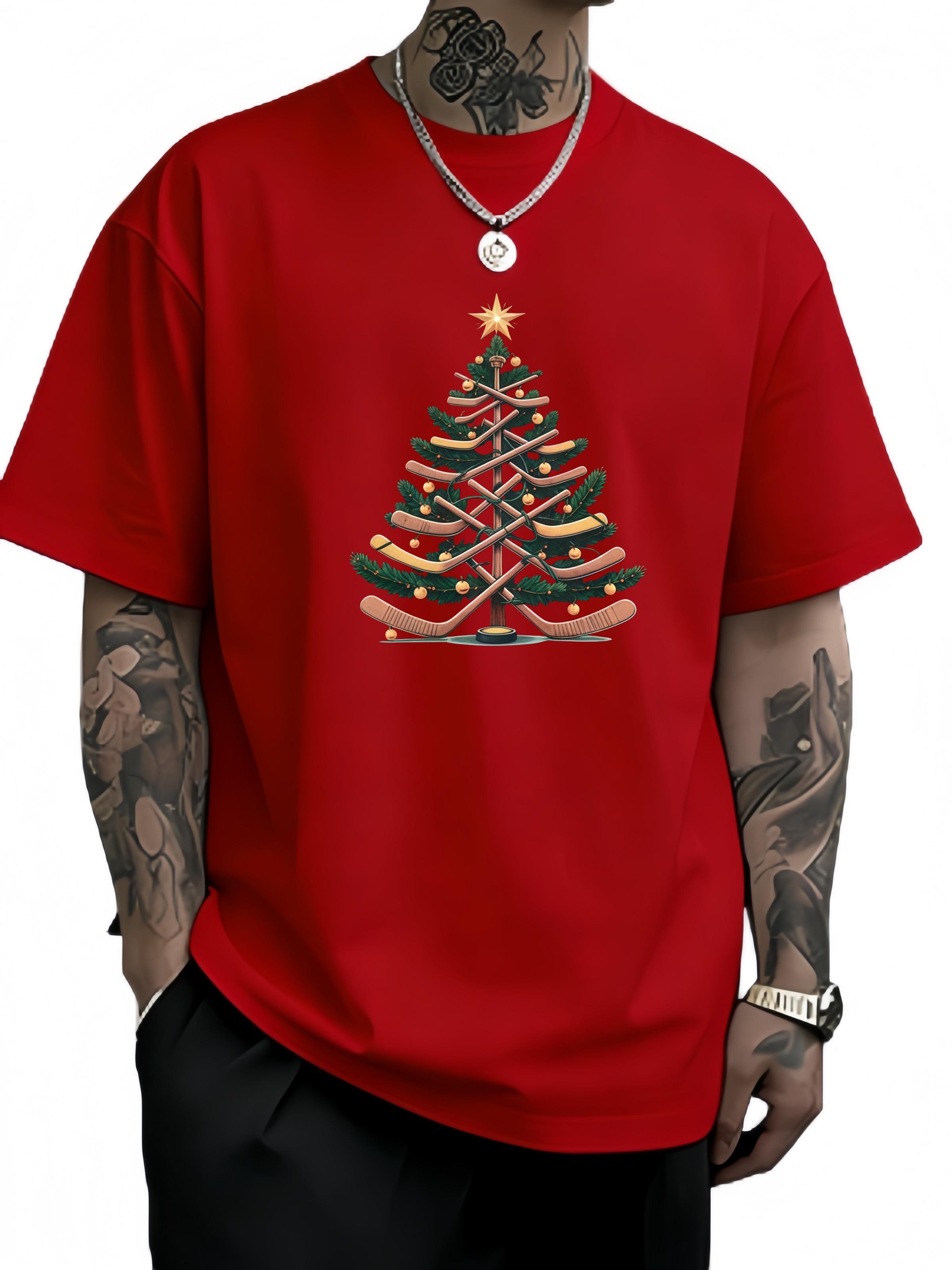 Mens Christmas tree roundneck Tshirt a fashionable highquality and versatile daily casual outfit S