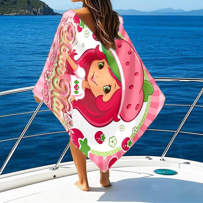 1pc Princess Strawberry Beach Towel with Custom Name, Beach and Seaside Swimming Pool Equipment, Fashion Pattern, Rectangular, Travel Essential