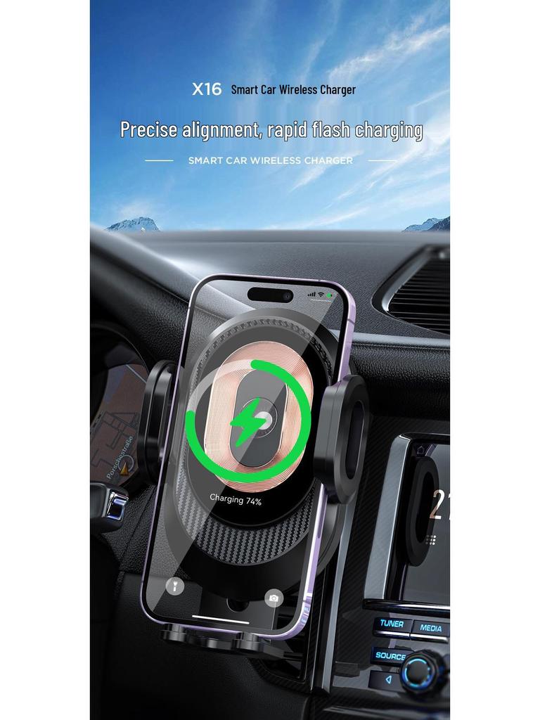 15W Car Wireless Charger & Phone Holder for Apple & Android with Three-Axis Linkage