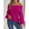 Fashion Off-the-shoulder Pullover Hollow Out Women Sweater Autumn Casual Knitted Tops Long Sleeve Loose Casual Solid Color One-word Collar Sweaters