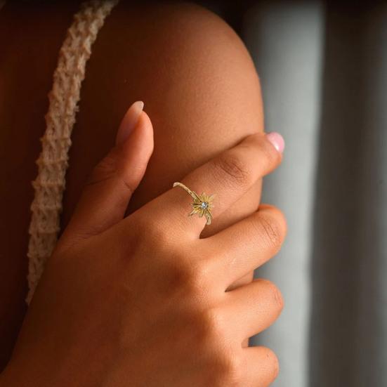 Women Finger Ring Eight-Pointed Star Adjustable Fit Open Ring Stainless Steel Texture Stacking Ring Jewelry Gift
