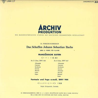 LP Record RALPH KIRKPATRICK - Bach Franzosische Suiten / Fantasie LAM117 ARCHIV Japan Classical Used