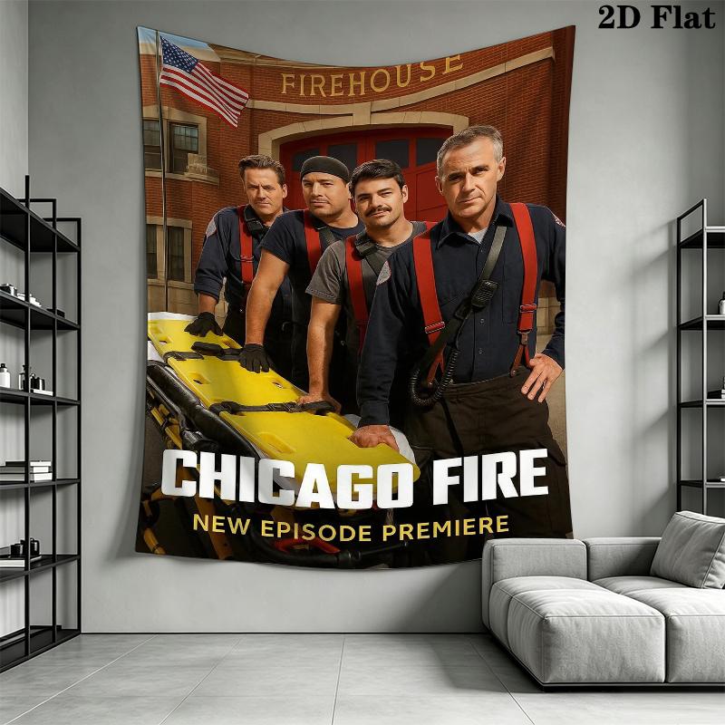 Chicago Fire Wall Tapestry Aesthetic Wall Hanging Printed Fabric Blanket Decorative Tapestries for Bedroom Living Room Home Decor