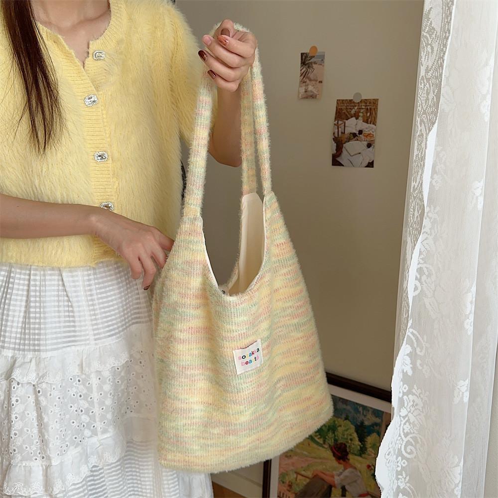Cute Fuzzy Tote Bag For Autumn And Winter Large Capacity Canvas Single Shoulder Street Style
