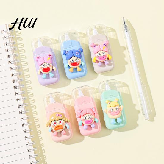 Doll Shaped Correction Tape 6Pcs Cute for Students Portable Mini Whiteout Roller Smooth Cartoon Non-Break School Office Supplies Eye-catching