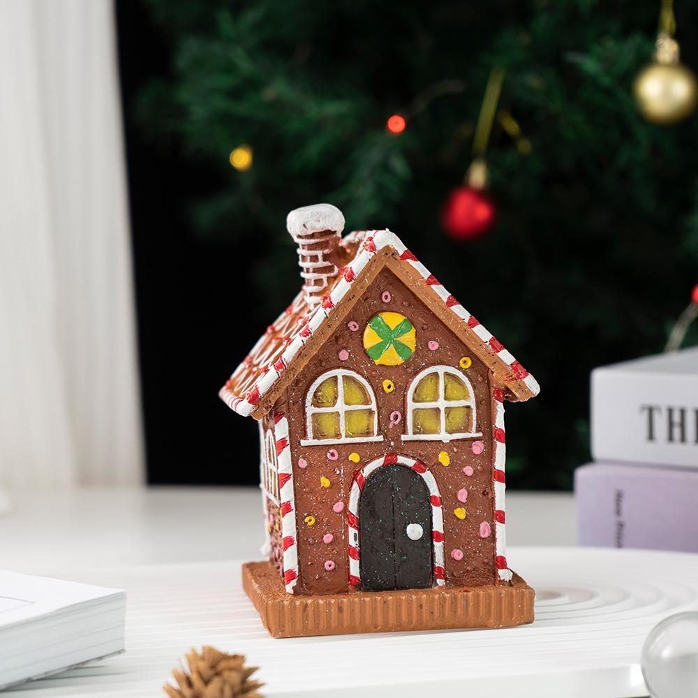 Resin Gingerbread House Ornament Luminous Gingerbread House Figurines Gift