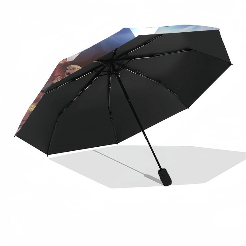1pc Attack On Titan Last Attack Automatic Folding Umbrella, Portable 3-Fold Design with 8-Bone Iron Frame, Perfect for Outdoor Use, Ideal Gift for Fan