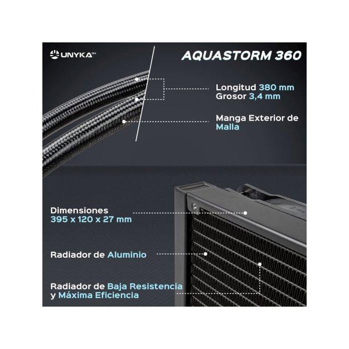 Refroidissement liquide - unykach - aquastorm 360 - compatible intel/amd - aluminium/cuivre - noir
