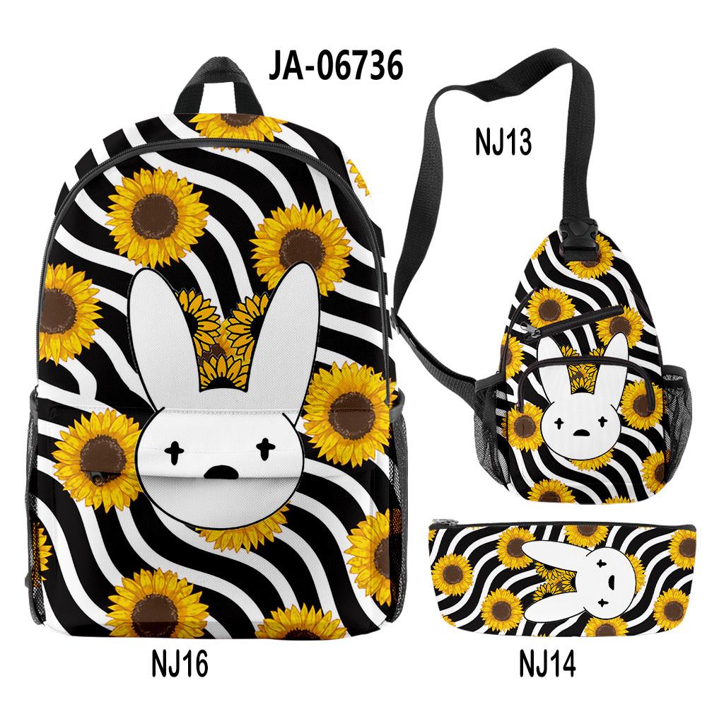 Hip Hop Popular Funny Bad Bunny 3D Print 3pcs/Set Pupil School Bags Travel Laptop Backpack Chest Bag Pencil Case