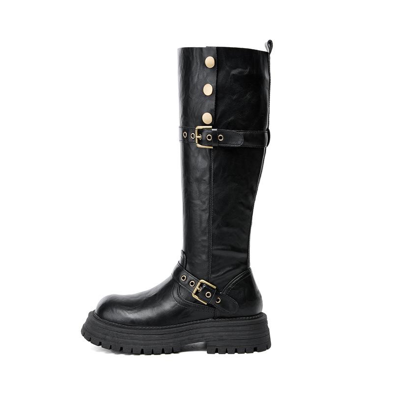 2025 A/W Black Wide Calf High-Thigh Knight Boots for Women
