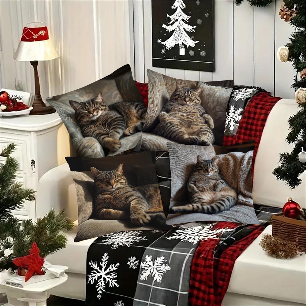 1/4Pcs Sofa Tabby Cat Skin-Friendly Pillowcases Romantic, Colorful Fascinating-Themed Pillow Cover Square Cushion Case 45X45Cm
