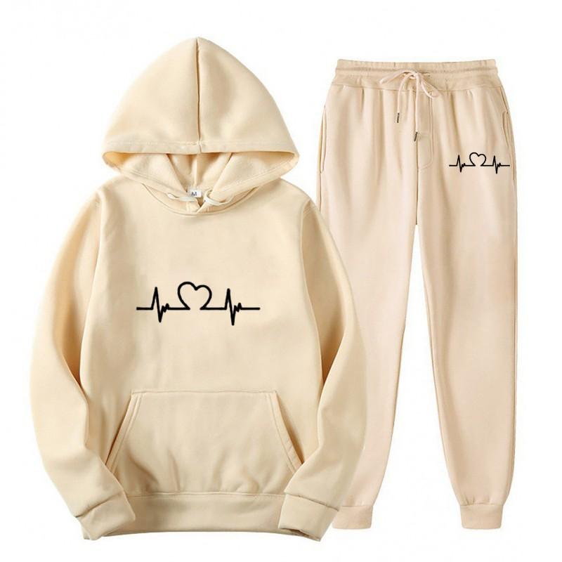 Womens Casual Hooded Sweatshirt Set Loose Fit College Style Printed Long Sleeve Top Drawstring Pants