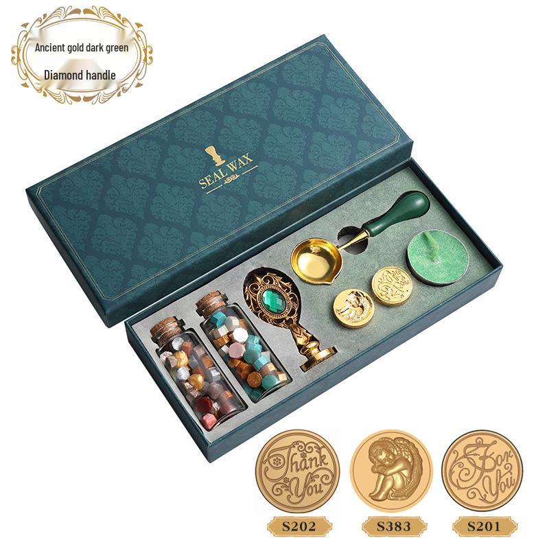 Creative Retro Wax Sealing Stamp Set - Includes Stamp, Wax Granules, and Fire Paint for Envelopes & Gifts.